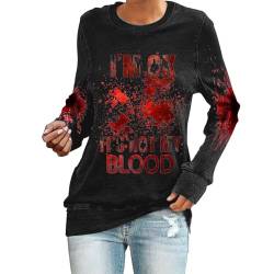 I'm Ok It's Not My Blood Damen Bedrucktes, Langarm-Sweatjacke ,Y2k-Pullover ,mit Blutigem Aufdruck Halloween-Kostüm ,Winter-Shirt-Damenpullover ,Lässiges Weiches Sweatshirtjacke Pulli Longpullover von YULONGESS