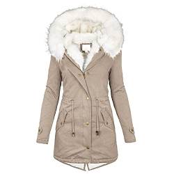 Jacke Damen Winter,Parka -Jacken,mit Fellkapuze Dicker Steppjacke Lang Komfortabel Hoodie Warme Lässig Kapuzenjacke Winddichte Schlanke Fleecemantel Reißverschluss Frau Winterjacke Softshell Jacke von YULONGESS