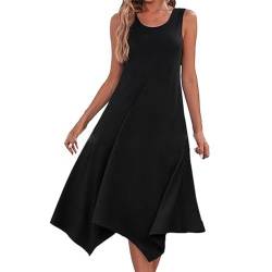 Sommerkleid Damen Ärmelloses Strandkleider Asymmetrischer Saum Casual Kleider Boho Blumenkleid Rundhals Tank Kleid Sexy Midikleid Swing Strandkleid Sommer Freizeitkleid Bohemian Blumen Sommerkleider von YULONGESS