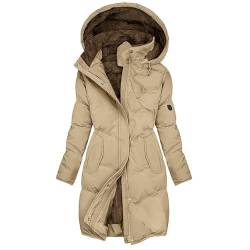 Steppmantel Damen Lang Winter: Einfarbig Winterjacke, mit Kapuze Übergangsjacke, Dicker Gefüttert Daunenjacke, Warmer Jacke-Parka, Winddichter Outwears, Lang Kapuzenpulli, Plüschjacke Laufjacke von YULONGESS