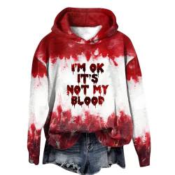 YULONGESS I'm Ok It's Not My Blood Damen Bedrucktes, Lässiges Langarm-Sweatshirt, Weiches Bedrucktes Hemd, Damen-Winter-Sweatshirt-Oberteil Y2k Hoodies Warme Sweatjacke Halloween Kostüm Kapuzenjacke von YULONGESS