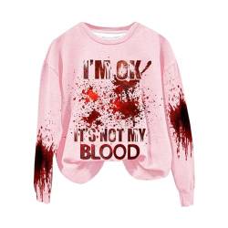 YULONGESS I'm Ok It's Not My Blood Damen Bedrucktes, Lässiges Langarm-Sweatshirt, Weiches Bedrucktes Hemd, Damen-Winter-Sweatshirt-Oberteil Y2k Hoodies Warme Sweatjacke Halloween Kostüm Kapuzenjacke von YULONGESS