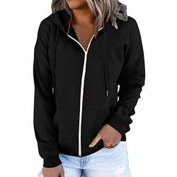 YULONGESS Sweatshirts Für Damen,Langarm Hoodie mit Kapuze Sportjacke Basic Hoodie mit Reißverschluss Kapuze Sweatjacke Mantel Herbst Winter Sweatjacke Lässig Mantel Vintage Oversize Sweatjacke von YULONGESS