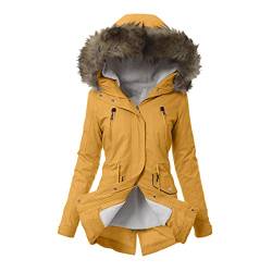 YULONGESS Winterjacke Damen,Parka Jacke,mit Fellkapuze Dicke Steppmantel Mittellanger Atmungsaktive Hoddies Thermo Leicht Kapuzenjacke Futter Schwarz Fleecejacken Zipper Parka Jacke Softshellmantel von YULONGESS