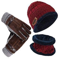 YULOONG Beanie Hut Schal Handschuhe Set Winter Strickmütze Halswärmer Touchscreen Fahrhandschuhe Unisex von YULOONG