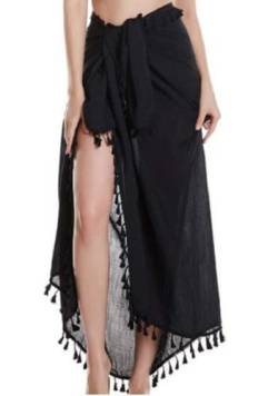 YULOONG Damen Strand Wrap Röcke Kurze Fransen Schürze Sarong Chiffon Bademode Cover Ups Sexy Bikini Wrap D Schwarz von YULOONG