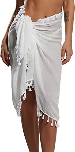 YULOONG Damen Strand Wrap Röcke Kurze Fransen Schürze Sarong Chiffon Bademode Cover Ups Sexy Bikini Wrap von YULOONG