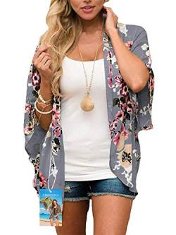 YULOONG Damenmode Bademode Vertuschung Chiffon Blumendruck Kimono Lose Schal Strickjacke Sommer Bluse Bademode Capes, Dunkelgrau, M von YULOONG