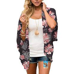 YULOONG Damenmode Bademode Vertuschung Chiffon Blumendruck Kimono Lose Schal Strickjacke Sommer Bluse Bademode Capes,Schwarz D,XL von YULOONG