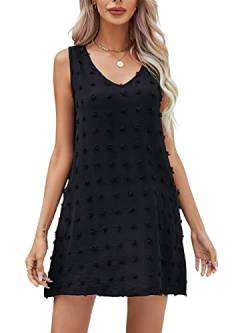 YULOONG Frauen Sommer Casual Kleid Sexy V-Ausschnitt Strand Abdeckung Oben Lose fit Tank Top Schweizer Polka Dot Weste mit Taschen Schwarz XXL von YULOONG