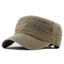 YULOONG Military Cap Vintage Washed Denim Army Caps Baumwolle Flat Top Cap Outdoor Sports Casual Sonnenhut Einstellbare Größe für Männer Frauen (A-Khaki) von YULOONG