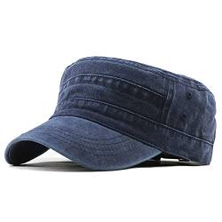 YULOONG Military Cap Vintage Washed Denim Army Caps Baumwolle Flat Top Cap Outdoor Sports Casual Sonnenhut Einstellbare Größe für Männer Frauen (A-Marine) von YULOONG