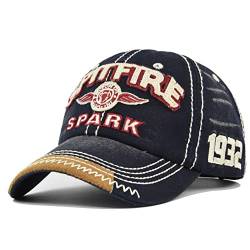 YULOONG Vintage Baseball Cap Stickerei Spitfire Washed Denim Trucker Cap 100% Baumwolle Sonnenhut für Männer Frauen Verstellbare Größe Blau von YULOONG