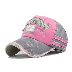 YULOONG Vintage Baumwolle Baseball Cap Fashion Washed Denim Retro Ausgefranste Kante Sonnenhut Bestickter Trucker Hut Klassische Sport Casual Cap Einstellbare Größe für Männer Frauen (B-Rosa) von YULOONG