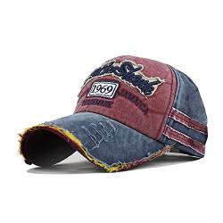 YULOONG Vintage Baumwolle Baseball Cap Fashion Washed Denim Retro Ausgefranste Kante Sonnenhut Bestickter Trucker Hut Klassische Sport Casual Cap Einstellbare Größe für Männer Frauen (B-Rot) von YULOONG