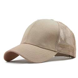 YULOONG Womens Baseball Cap Half Mesh Messy Bun Pferdeschwanz Vintage Denim Ponycaps Verstellbare Baumwolle Sommer Sonnenhut Polo-Stil Klassische Sport Lässige Schirmmütze (A-Beige) von YULOONG