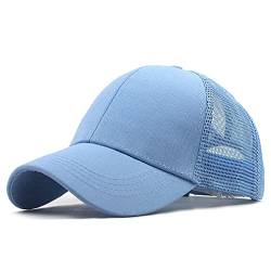 YULOONG Womens Baseball Cap Half Mesh Messy Bun Pferdeschwanz Vintage Denim Ponycaps Verstellbare Baumwolle Sommer Sonnenhut Polo-Stil Klassische Sport Lässige Schirmmütze (A-Hellblau) von YULOONG