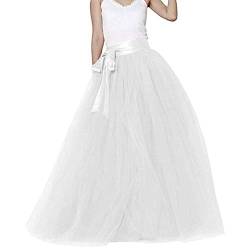 Langer Maxi-Puffy 5 Schichten Tüllrock Bodenlänge A Linie mit Schleife Gürtel Hohe Taille für Hochzeit Party Abend, Weiss/opulenter Garten, S/M von YULUOSHA