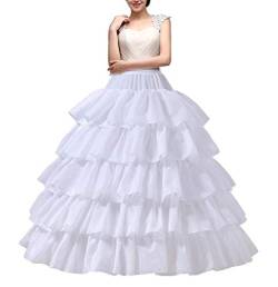 YULUOSHA Damen Reifrock Petticoat Unterrock Petticoat Krinoline Lang 4 Ring 5 Flouncing für Hochzeit Party (Weiß) von YULUOSHA