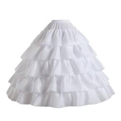 YULUOSHA Damen Reifrock Petticoat Unterrock Petticoat Krinoline Lang 4 Ring 5 Flouncing für Hochzeit Party (Weiß) von YULUOSHA