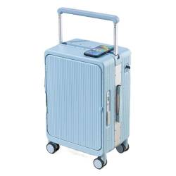 YUMIONB Koffer Breiter Trolley-Trolley Mit Aluminiumrahmen, Frontöffnung Und Drehbaren Rädern. Modischer Business-Koffer Suitcase (Color : Blue, Size : 25) von YUMIONB