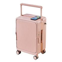 YUMIONB Koffer Breiter Trolley-Trolley Mit Aluminiumrahmen, Frontöffnung Und Drehbaren Rädern. Modischer Business-Koffer Suitcase (Color : Pink, Size : 20) von YUMIONB