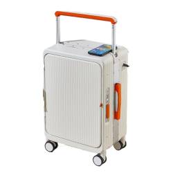 YUMIONB Koffer Breiter Trolley-Trolley Mit Aluminiumrahmen, Frontöffnung Und Drehbaren Rädern. Modischer Business-Koffer Suitcase (Color : White, Size : 20) von YUMIONB