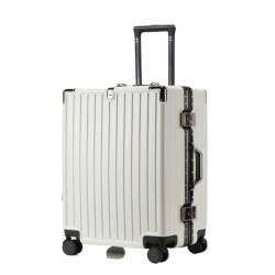 YUMIONB Koffer Herren- und Damen-Aluminiumrahmen-Koffer, Trolley-Koffer, Boarding-Koffer, geräuschlos, Universal-Rad, Passwort-Box Suitcase (Color : White, Size : 24) von YUMIONB