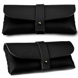 YUNAI Brillenetui Weich Leder Damen Herren, Sonnenbrillen Etui, Tragbare Modischer Brillenetui Leder Brillentasche Sunglasses Case, Glatte Brillenhülle Schwarz von YUNAI