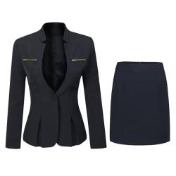 Damen 2 Stück Business Rock Anzug Set Office Lady Slim Fit Blazer und Rock, Blazer und Rock black6, Groß von YUNCLOS