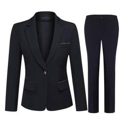 Damen 2-teiliges Büro Lady Business Anzug Set Slim Fit Blazer Hose, Anzug Set: schwarz 1, Mittel von YUNCLOS