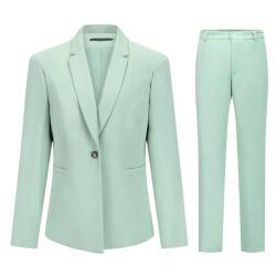 YUNCLOS Damen 2 Stück Büro Lady Business Anzug Set Slim Fit Blazer Hose, Mintgrün, Mittel von YUNCLOS