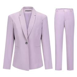 YUNCLOS Damen 2 Stück Büro Lady Business Anzug Set Slim Fit Blazer Hose, fliederfarben / violett, Groß von YUNCLOS