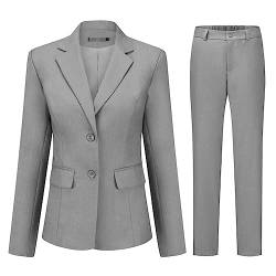 YUNCLOS Damen 2 Stück Büroanzug Set Langarm Blazer Jacke und Anzughose, hellgrau, Groß von YUNCLOS