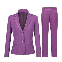 YUNCLOS Damen 2-teiliges Büro-Damen-Business-Anzug-Set, schmale Passform, Blazerhose, Violett, Groß von YUNCLOS