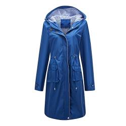 YUNCLOS Damen Regenjacke Lange Kapuze Regenparka Wasserdicht Atmungsaktiv Windbreaker Slim-Fit Licht Funktionsjacke,Blau,S von YUNCLOS