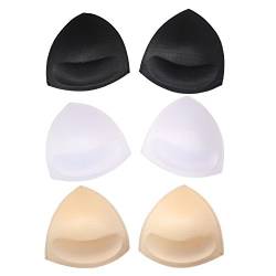 YUNEED 3 Paare Push-up Schaum BH-Einlagen Schwamm Abnehmbare Dreieck Brust Bra Pads Einsätze Bikini Badeanzug Seamless Sports Bra, Weiß, Schwarz, Fleischfarbig von YUNEED