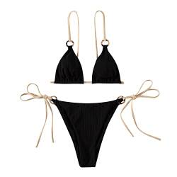 Bikini für Damen, Badeanzug 2022, Bikini für Damen, Weiß, Badeanzug mit Ringen, Bikinis Jugendliche 2022, Bandeau Bandage, Bikini-Set, brasilianischer Badeanzug, Schwarz, XL von YUNGE