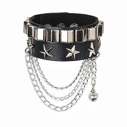 YUNNESS Punk-Stil Paare Nieten Snap Armband Fünfzackiger Stern Armband Nicht Mainstream Rock PU Leder Armband Kette Schmuck, as the pic show, Polyurethan von YUNNESS