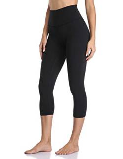 YUNOGA Damen Caprihose mit hoher Taille, nahtlos, Bauchkontrolle, Yoga, Capri, 53,3 cm Schrittlänge - Schwarz - Klein von YUNOGA