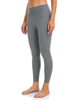 YUNOGA Damen Hohe Taille Workout Leggings ohne Vordernaht Bauchkontrolle Yoga Hose, steingrau, S von YUNOGA