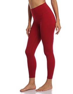 YUNOGA Damen-Leggings, besonders weich, hohe Taille, nahtlos, Bauchkontrolle, Yoga-Hose - Rot - Groß von YUNOGA