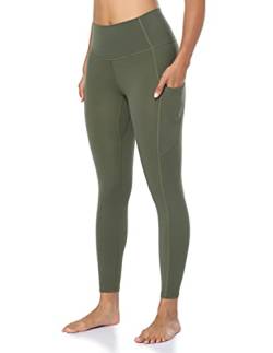 YUNOGA Damen Leggings mit hoher Taille, Buttery Soft Athletic Yoga Pants 63,5 cm Schrittlänge Leggings mit Taschen, armee-grün, Klein von YUNOGA