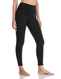 YUNOGA Damen Yoga-Hose, weich, hohe Taille, Bauchkontrolle, volle Länge - Schwarz - Mittel von YUNOGA