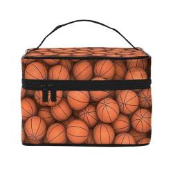 Basketball-Orange, Make-up-Tasche, Kosmetiktasche, tragbare Reise-Kulturtasche, Federmäppchen, Kulturbeutel von YUNWEIKEJI