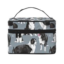 Border Collies Blau, Make-up-Tasche, Kosmetiktasche, tragbare Reise-Kulturtasche, Federmäppchen, Kulturbeutel von YUNWEIKEJI