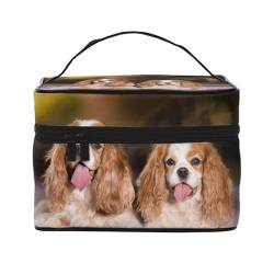 Cavalier King Charles Spaniel Weißbraune Hunde, Make-up-Tasche, Kosmetiktasche, tragbare Reise-Kulturtasche, Federmäppchen, Kulturbeutel von YUNWEIKEJI