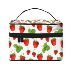Erdbeerpflanzen-Frucht-Weißdruck, Make-up-Tasche, Kosmetiktasche, tragbare Reise-Kulturtasche, Federmäppchen, Kulturbeutel von YUNWEIKEJI