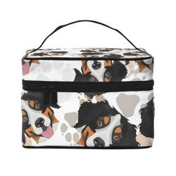 Hundepfotenmuster Berner Sennenhund, Make-up-Tasche, Kosmetiktasche, tragbare Reise-Kulturtasche, Federmäppchen, Kulturbeutel von YUNWEIKEJI