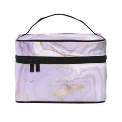 Lavendel Lila Marmor Goldene Linie, Make-up-Tasche, Kosmetiktasche, tragbare Reise-Kulturtasche, Federmäppchen, Kulturbeutel von YUNWEIKEJI